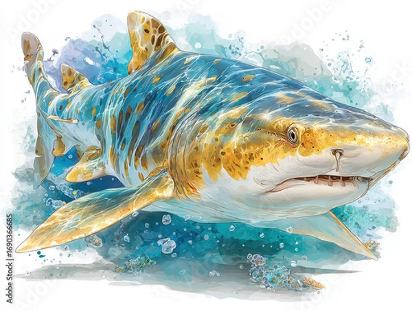 Fototapeta An illustration of Triakis semifasciata, the leopard shark, swimming