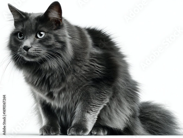 Fototapeta Elegant Nebelung cat with long fur sitting calmly