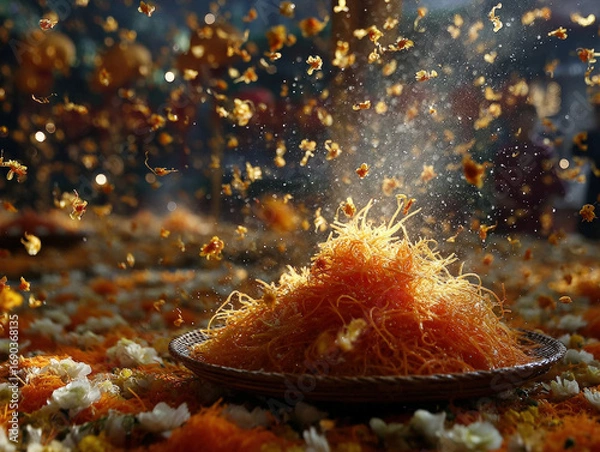 Fototapeta Traditional festive Yusheng salad being tossed during a celebration in Asia