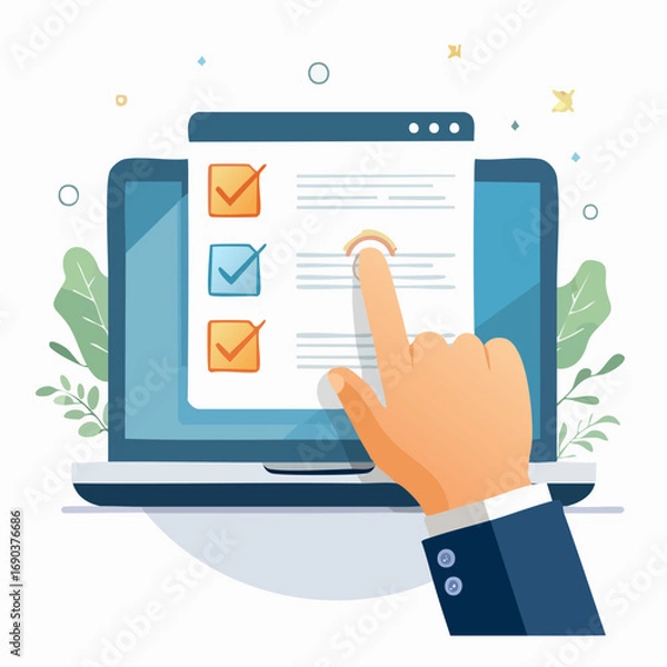 Fototapeta Hand Pointing At Checklist On Laptop