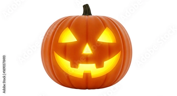 Fototapeta A smiling jackolantern with a carved face, isolated on a transparent background