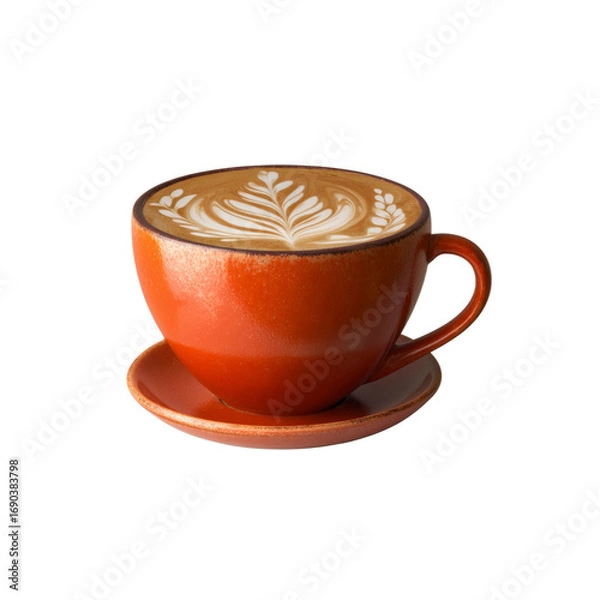 Obraz Aromatic Latte Art in a Rustic Orange Mug