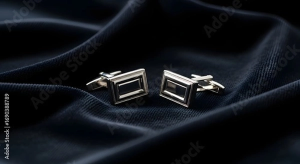 Obraz Silver Cufflink Pair on Dark Fabric