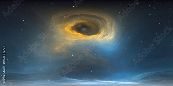 Fototapeta 360 degree space nebula. Giant interstellar cloud with stars, equirectangular projection, environment map. Spherical panorama. 3D rendering, Fractal image