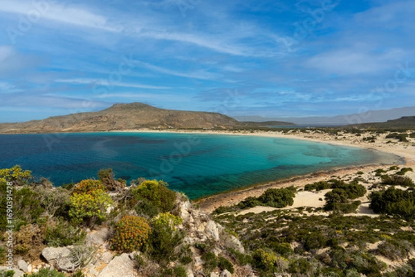 Fototapeta Greece, Elafonisos, Simos beach - 2 April 2024 - The landscape of Elafonisos island is a pleasure to behold
