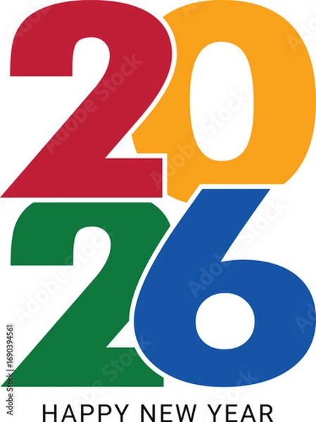 Fototapeta Happy New Year 2026 Colorful Typography Vector Design. Minimalistic trendy background for branding, banner, cover, card