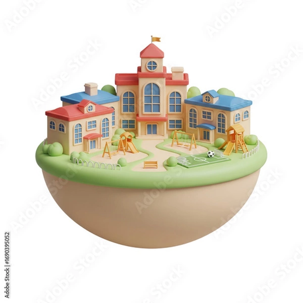 Fototapeta Cartoon School Building On A Globe With Transparent Background Illustrates Education Topic