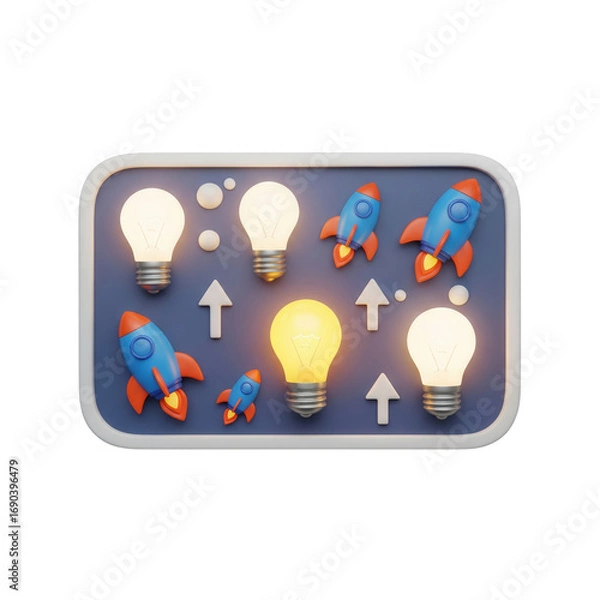 Fototapeta Lights Bulbs Rockets And Arrow Symbols On A Transparent Background