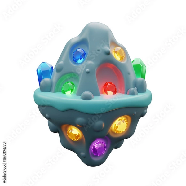 Fototapeta Rendered Fantasy Floating Island With Colorful Gemstones Against A Transparent Background