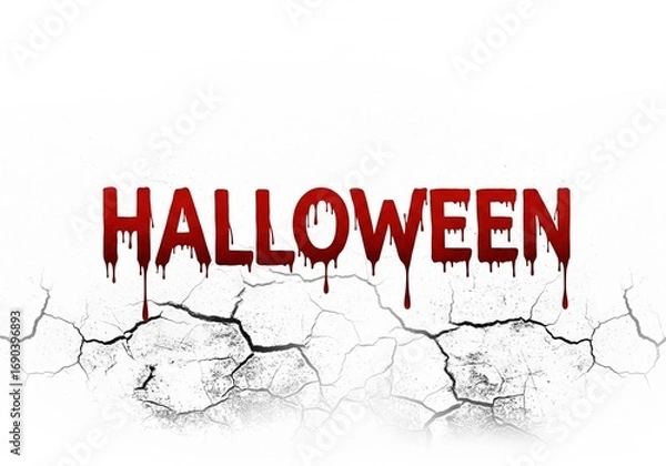 Obraz High quality stock image showing Halloween dripping text Spooky halloween design featuring blooddripping text on a cracked wall creates a dark eerie atmosphere ideal for seasonal projects
