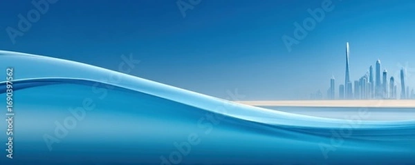 Fototapeta Calm waves lapping against the shoreline dubai skyline digital artwork tranquil ocean aerial view serenity and modernity