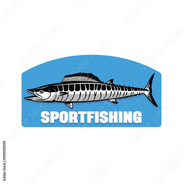 Fototapeta Striking vector illustration of a wahoo, a prized sport fish. The artwork showcases intricate details and a dynamic composition, ideal for use in fishing-related merchandise, logos, posters, and print