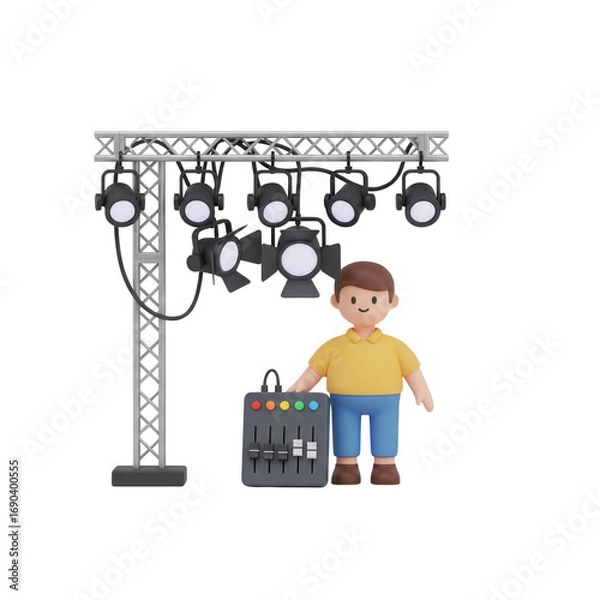 Fototapeta 3D Render Of A Stage Lighting Technician Ready To Control Stage Lights
