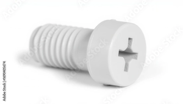 Obraz White screw with a cross head on a plain background  