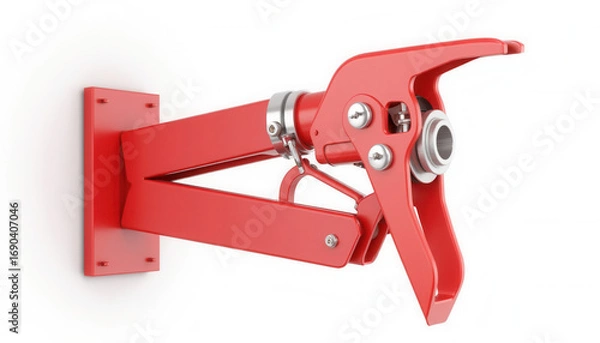 Obraz Red fire hydrant nozzle mounted on wall in industrial style  