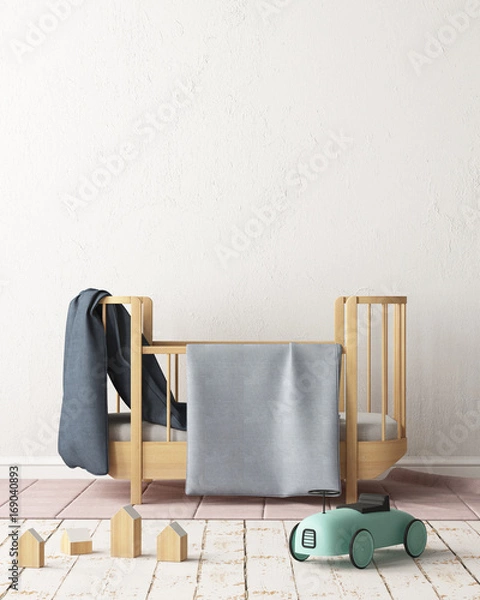Fototapeta Mock up poster in the children's room. Children's room in Scandinavian style. 3d illustration.