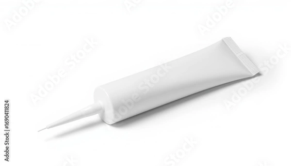 Obraz White adhesive tube with pointed nozzle on plain background  