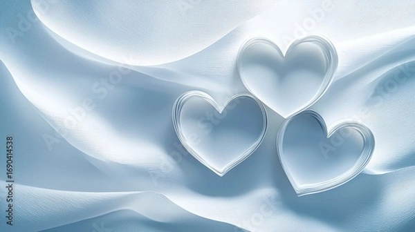 Fototapeta Delicate White Paper Hearts on Soft Fabric Background for Love Theme