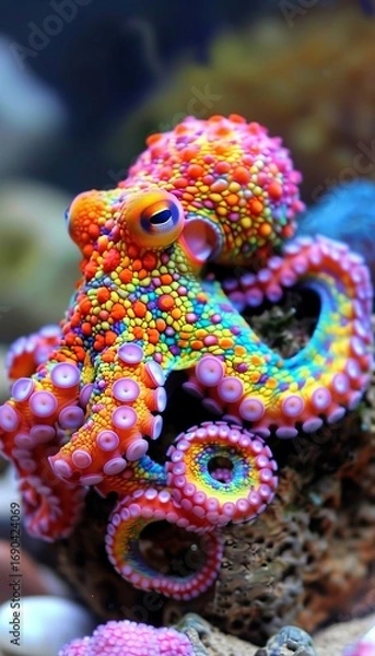 Fototapeta Color changing octopus underwater  a fascinating display of camouflage and adaptation
