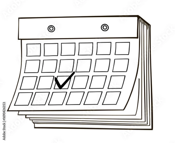 Fototapeta White paper calendar with tear off pages. isolated on white background. Daily schedule planner sketch. Calendar events plan, work planning concept