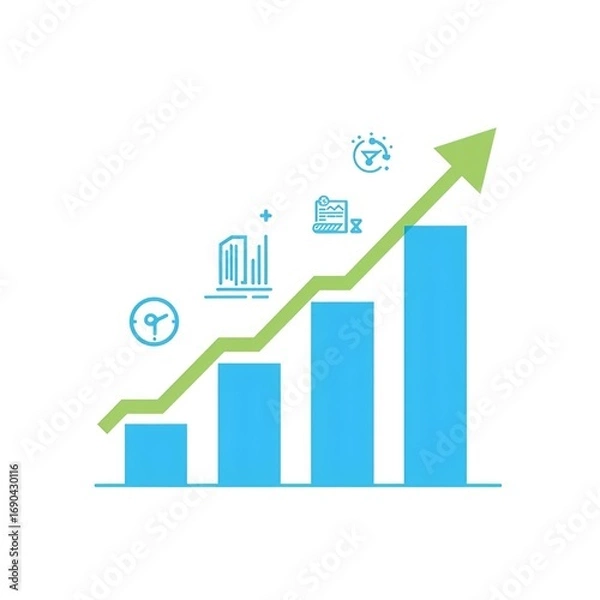 Obraz Business Growth Visualization Ascending Bar Graph with Icons Depicting Progress