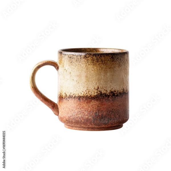 Obraz Rustic Brown and Beige Ceramic Mug on White Background