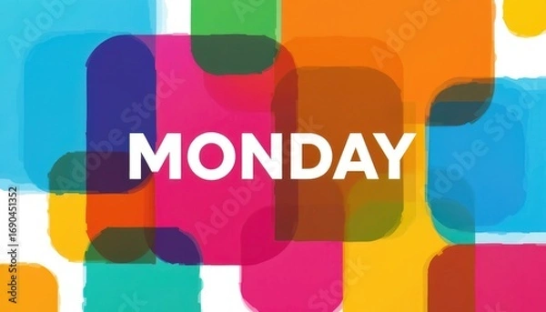 Fototapeta MONDAY in white text on a colorful abstract background