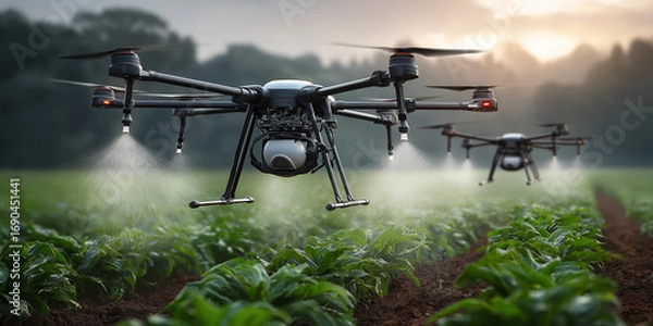 Fototapeta Innovative drone technology addressing food security challenges in agriculture farmlands aerial view sustainable practices