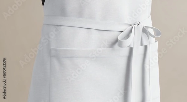 Fototapeta Clean White Apron with Ties Detail Isolated on Neutral Background for Food Service Use