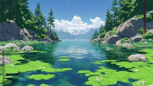 Obraz Unique lake landscape between mountains