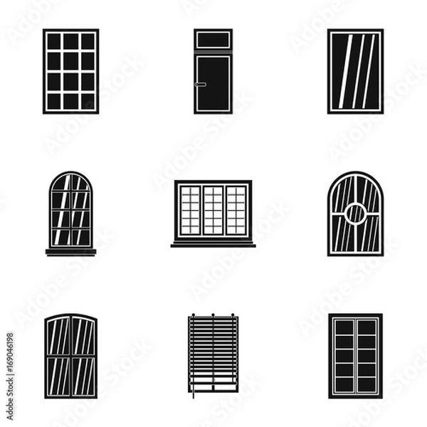 Fototapeta House window icon set, simple style