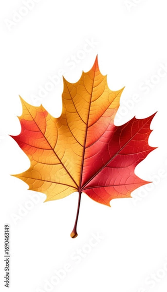 Fototapeta Vibrant Orange Maple Leaf with Red Veins, Glossy Illustration on Transparent Background