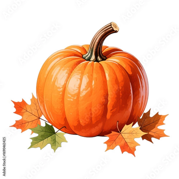 Fototapeta Vibrant Orange Pumpkin with Glossy Texture, on Transparent Background, Fall-Themed Graphic