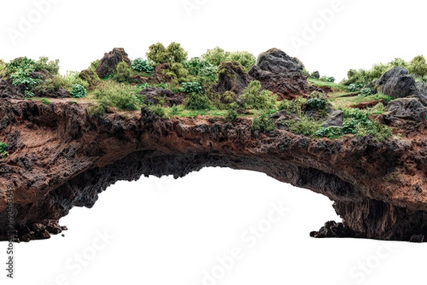 Fototapeta Detailed 3D Render of a Mossy Rock Arch with Transparent Background