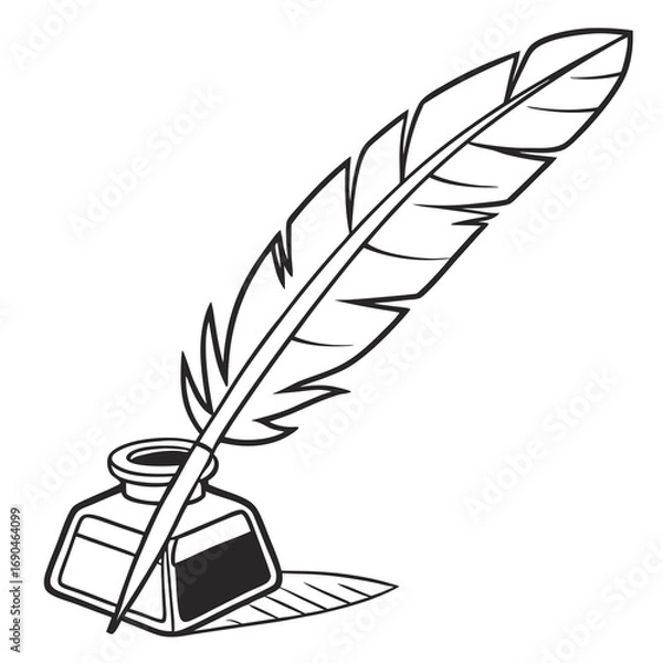 Fototapeta A writing tool made from a flight feather with a sharpened tip, paired with a pot for holding ink.