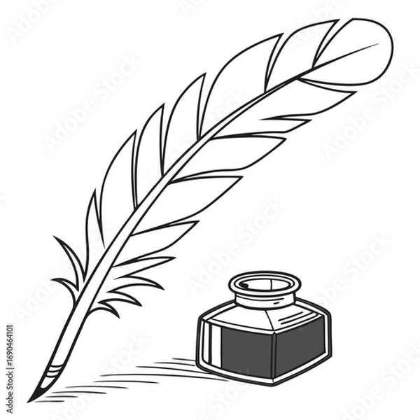 Fototapeta A writing tool made from a flight feather with a sharpened tip, paired with a pot for holding ink.