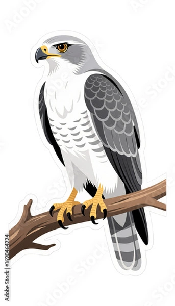 Fototapeta White and Gray Falcon Perched on Branch, Transparent Cutout, Realistic Graphic for Web Design