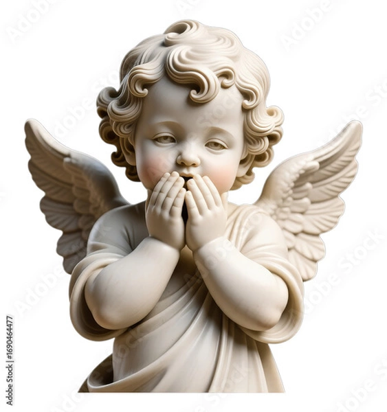 Fototapeta White Angelic Cherub Hands Together on Transparent Background, 3D Realism Graphic for Digital Media