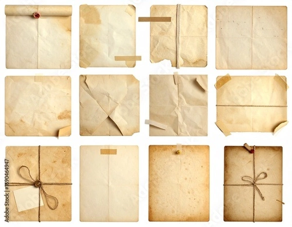 Fototapeta Collection of Aged and Wrinkled Old Paper Textures 