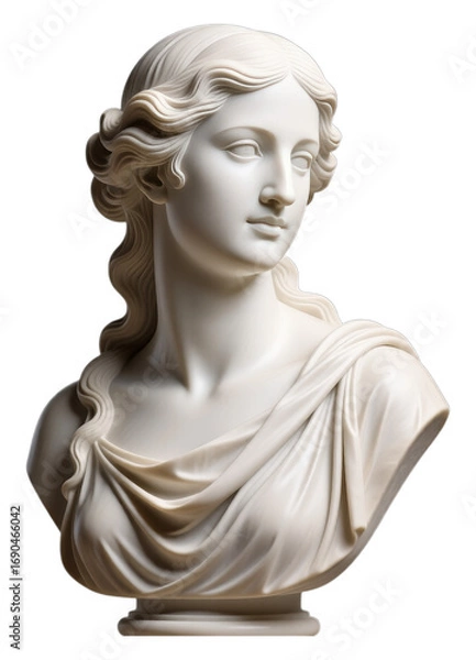 Fototapeta White Marble Bust with Transparent Background, 3D Realism Design Element