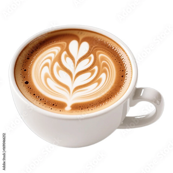 Fototapeta White Latte Art in Cup on Transparent Background, 3D Realism Graphic for Digital Media