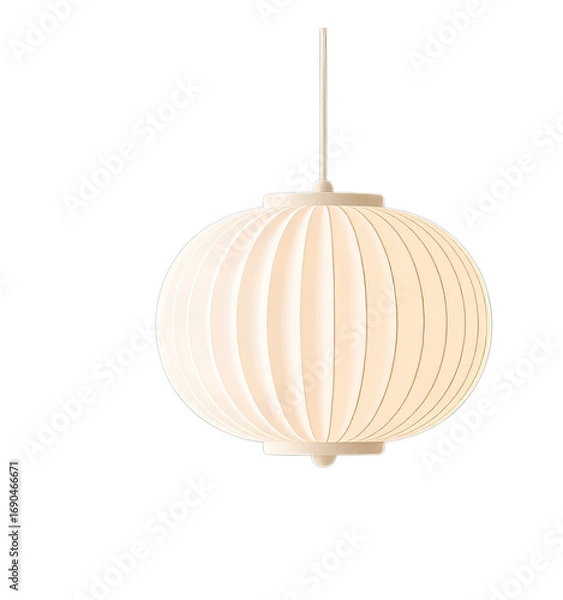 Fototapeta White Ribbed Pendant Lamp with Transparent Background, Minimalist Design Element