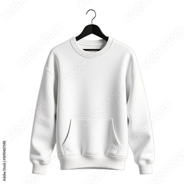 Fototapeta White Sweatshirt with Pocket, On Transparent Background, 3D Realism Asset
