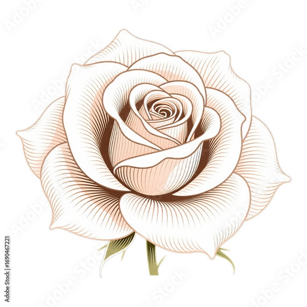 Fototapeta White Rose Bloom with Transparent Background, Elegant Vector Illustration
