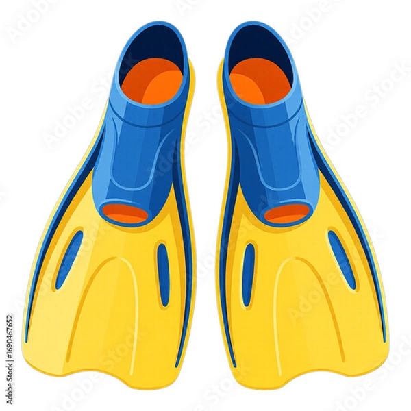 Fototapeta Yellow and Blue Swim Fins with Transparent Background, 3D Realism Design Element