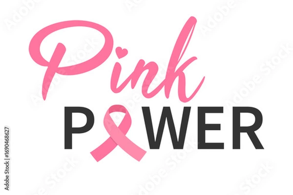 Fototapeta Pink October. Text design with pink ribbon. Vector illustration