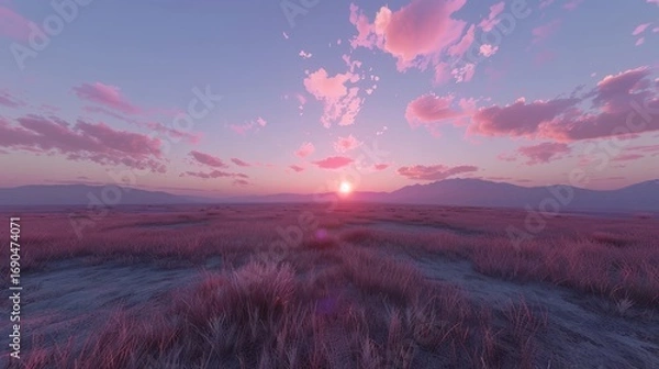 Fototapeta Stunning fantasy desert landscape under the glare of twin suns in a surreal atmosphere