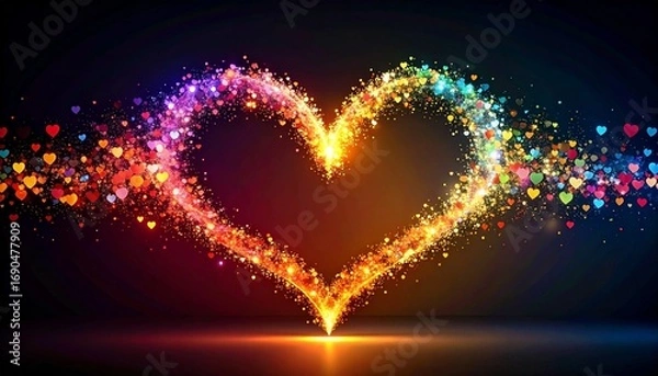 Obraz Glowing rainbow heart made of particles on dark background