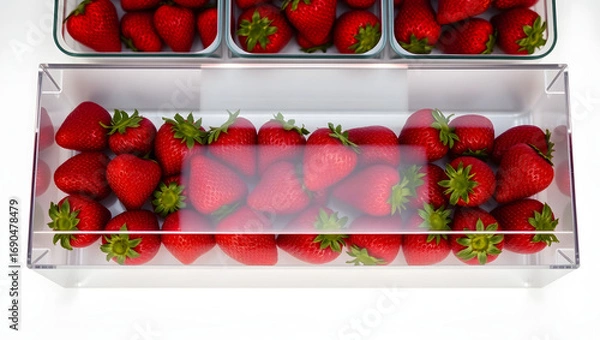 Fototapeta Fresh strawberries in transparent container ready to eat