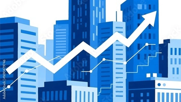 Obraz Upward Trend Graph Over Cityscape Background